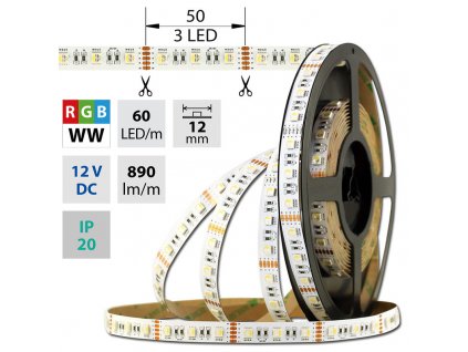 MCLED Pásek LED SMD5050 RGB + WW, 60LED/m, 19,2W/m, DC 12V, 890lm/m, IP20, 12mm, 5m