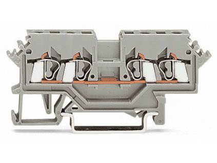 WAGO Svorka 280-621 4vodičová, řadová, průchozí, boční držáky značení, na DIN lištu 35 × 15 a 35 × 7,5, CAGE CLAMP®, 2,50 mm², šedá