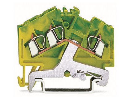 WAGO Svorka 280-637 3vodičová, řadová, pro ochranný vodič, na DIN lištu 35 × 15 a 35 × 7,5, CAGE CLAMP®, 2,50 mm², zelenožlutá