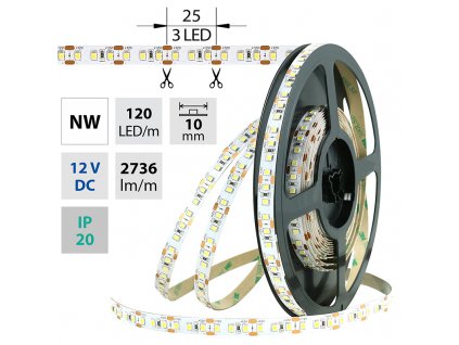 MCLED Pásek LED SMD2835 NW, 120LED/m, 28,8W/m, 2736lm/m, IP20, DC 12V, 10mm, 50m