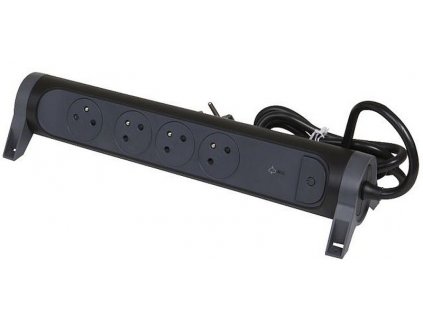 LEGRAND Přívod prodlužovací 1,5m 4zásuvka 230V/16A 4X2P+T přepěťová ochrana IP20 černá/tm.šedá