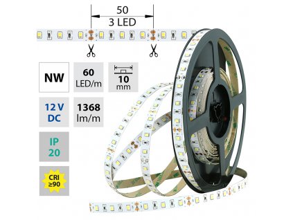 MCLED Pásek LED SMD2835 NW, 60LED/m, 14,4W/m, 1368lm/m, IP20, DC 12V, 10mm, 50m