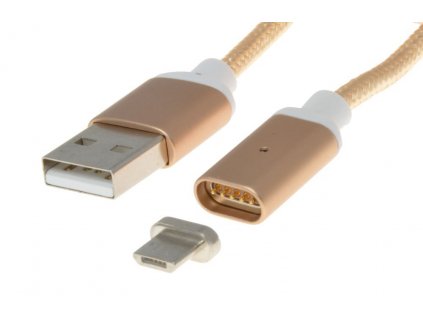 Kabel Magnetický micro USB 2.0, A-B nabíjecí a datový, 1m, zlatý