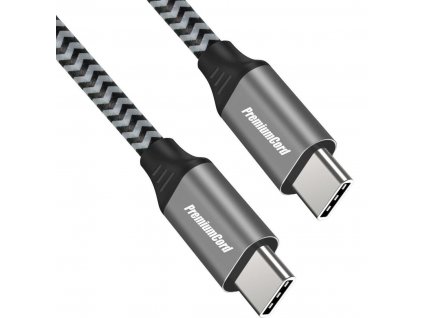 PREMIUMCORD Kabel USB-C M/M, 100W 20V/5A 480Mbps bavlněný oplet, 1m