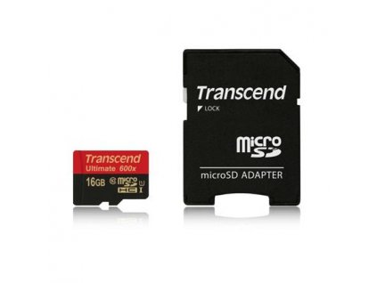 Transcend 16GB microSDHC (Class10) UHS-I 600x (Ultimate) MLC paměťová karta (s adaptérem)