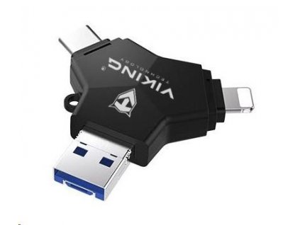 Viking USB Flash disk 3.0 4v1 s koncovkou Lightning/Micro USB/USB/USB-C, 64 GB, černá