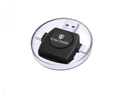 Viking OTG čtečka paměťových karet SD a Micro SD 4v1 s koncovkou APPLE Lightning / Micro USB / USB 3.0 / USB-C, černá