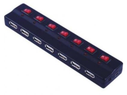 VALUE USB 2.0 Hub 7porty s ext. napájením a vypínači portů, černý (aktivní)