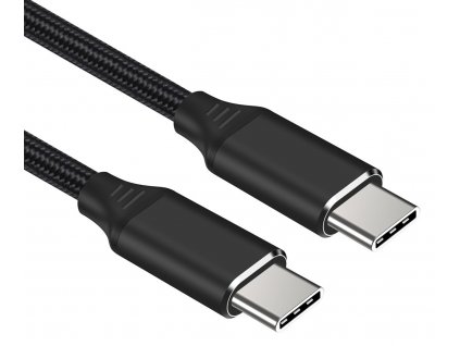 Kabel USB-C M/M 2m , 240W 480Mbps černý bavlněný oplet, 2m