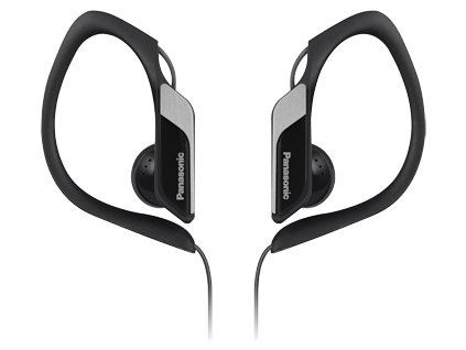 Panasonic RP-HS34E-K, drátové sluchátka, do uší, voděodolná, pro sportovce, klip za uši, 3,5mm jack, kabel 1,2m, černá