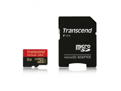 Transcend 8GB microSDHC (Class10) UHS-I 600x (Ultimate) MLC paměťová karta (s adaptérem)