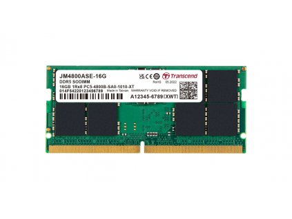 Transcend paměť 16GB SODIMM DDR5 4800 (JetRam) 1Rx8 2Gx8 CL40 1.1V