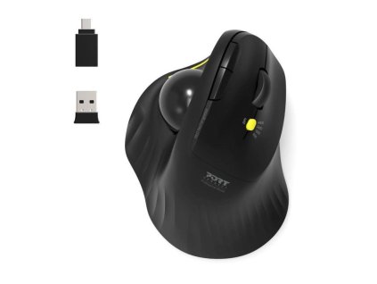 PORT bezdrátová ergonomická myš ERGONOMIC TRACKBALL, 2,4 Ghz & Bluetooth, USB-A/C, černá