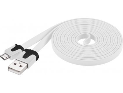 Kabel micro USB 2.0, A-B 2 m, plochý PVC kabel, bílý