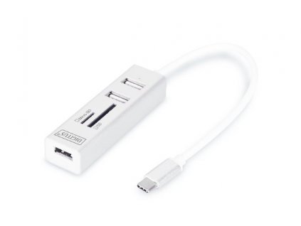 DIGITUS USB 2.0 Type-C s ctečka karet 3x USB 2.0. 1x SD, 1x MicroSD Port, Hliník