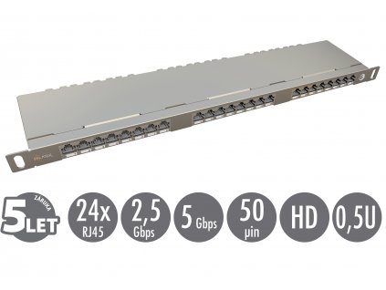 19'' patch panel Solarix 24xRJ45 CAT6 STP s vyvazovací lištou 0,5U SX24HD-6-STP-SL