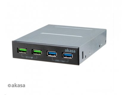 AKASA přední panel HUB 4 Port USB nabíjecí panel s dual Quick Charge 3.0 a dual USB 3.1 porty