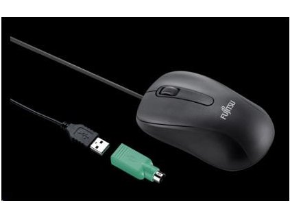 FUJITSU myš M530 USB - 1200dpi Laser Mouse Combo - redukce USB PS2, 3 button Wheel Mouse with Tilt-Wheel-Function -ČERNÁ