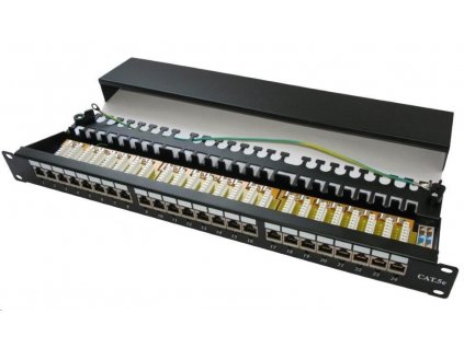 19" Patch panel XtendLan 24port, STP, Cat6, krone, černý - LED vyhledávání