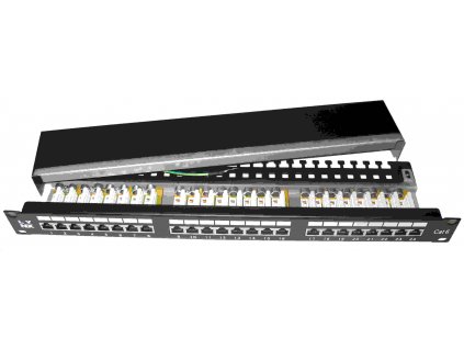 19" Patch panel LYNX 24port, STP, Cat6, 30µm, duální svorkovnice, černý