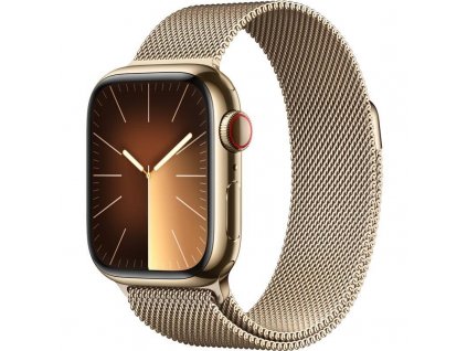 Hodinky Apple Watch Series 9 GPS + Cellular, 41mm Gold Stainless Steel Case with Gold Milanese Loop