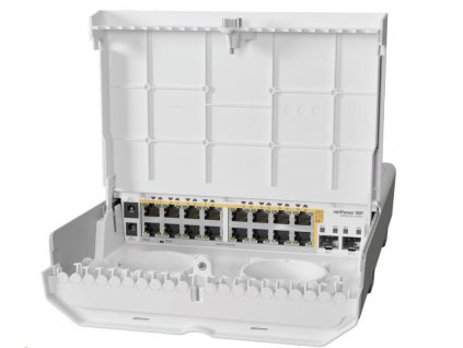 MikroTik Cloud Router Switch CRS318-16P-2S+OUT, 800MHz CPU, 256MB, 16x10/100/1000 (PoE-out),2xSFP+, vč.L5, venkovní