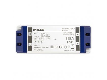 MCLED Napaječ LED 24V/1,65A ML-732.071.11.1 IP20, plastové provedení se svorkovnicí