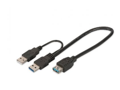 Digitus USB 3.0 Y-adapter cable, type 2xA - A M/M/F, 0.3m, Super Speed, bl