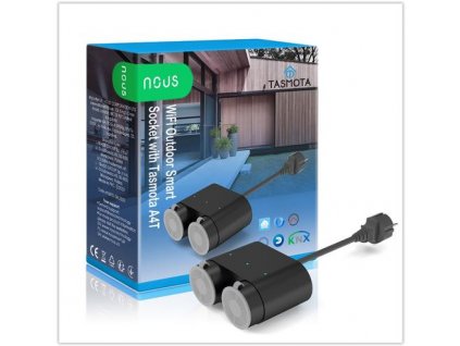 NOUS A4T venkovní smart prodlužovací kabel, 2x zásuvka DE/Schuko (bez kolíku), WiFi 16A, s měřením, kompatibilní s Tasmota