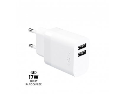 Nabíječka FIXED síťová s 2xUSB výstupem, 17W Smart Rapid Charge, bílá