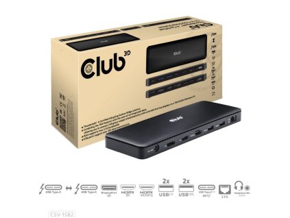 Club3D Dokovací stanice USB-C 12v1, 1xDP, 1xHDMI, 2xUSB-C, 4xUSB, 1xRJ45, černá