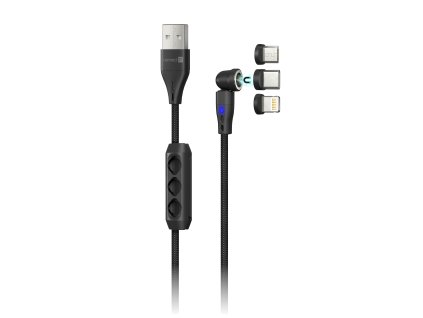 CONNECT IT Magnetic PowerLink 3in1 kabel (USB-C/Lightning/MicroUSB), 2m, ČERNÁ