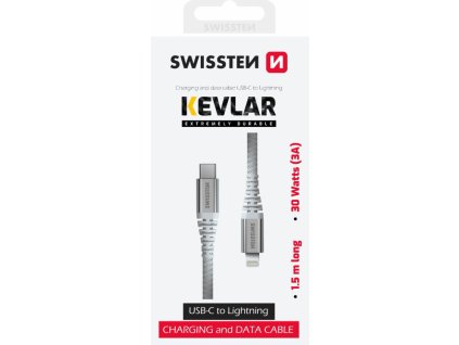 SWISSTEN DATOVÝ KABEL KEVLAR USB-C / LIGHTNING 1,5 M BÍLÝ