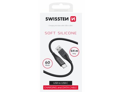 SWISSTEN DATOVÝ KABEL SOFT SILICONE USB / USB-C 0,4 M ČERNÝ