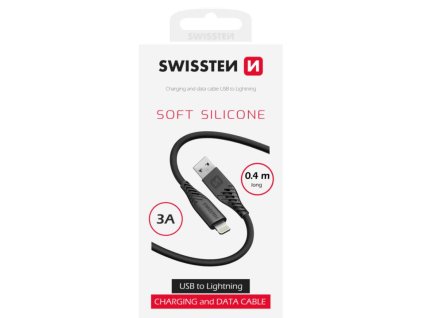SWISSTEN DATOVÝ KABEL SOFT SILICONE USB-A / LIGHTNING 0,4 M ČERNÝ