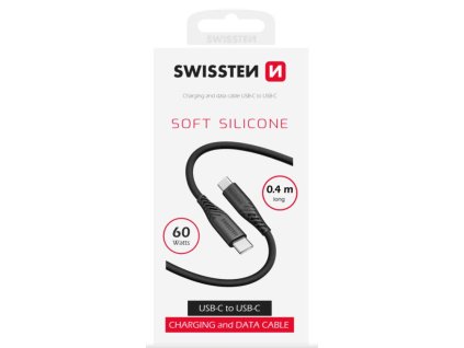SWISSTEN DATOVÝ KABEL SOFT SILICONE USB-C / USB-C 0,4 M ČERNÝ