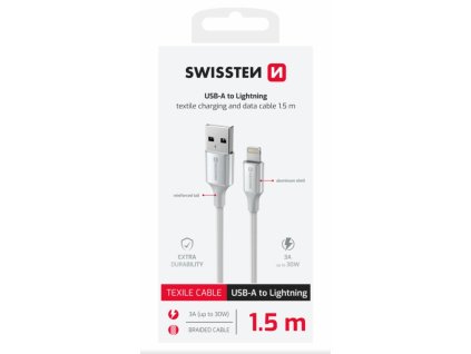 SWISSTEN DATOVÝ KABEL TEXTILE II USB / LIGHTNING 1,5 M BÍLÝ