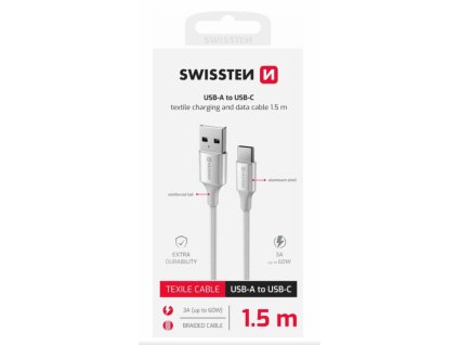 SWISSTEN DATOVÝ KABEL TEXTILE II USB / USB-C 1,5 M BÍLÝ