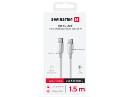 SWISSTEN DATOVÝ KABEL TEXTILE II USB-C / USB-C 1,5 M BÍLÝ