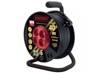 ELGOTECH Přívod prodlužovací 25m zásuvky 4x230V/16A s bubnem IP20 černá (H05RR-F 3x1,5)