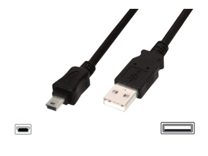 Digitus USB kabel USB A samec na B-mini 5pin samec, 2x stíněný, Měď, 3m, černý