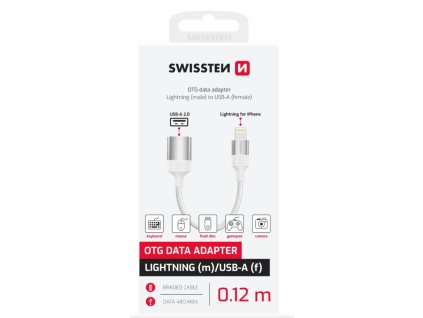 SWISSTEN OTG ADAPTÉR TEXTILE LIGHTNING (samec) / USB-A (samice) 0,12 M ČERNÝ (nahrazuje 55500300)