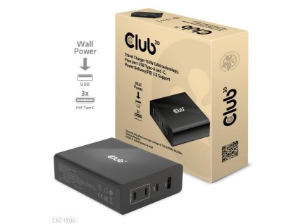 Club3D cestovní nabíječka 132W GAN technologie, 4xUSB-A a USB-C, PD 3.0 Support