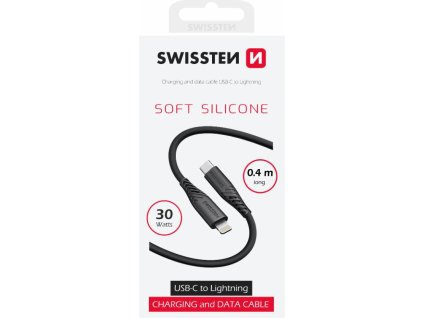 SWISSTEN DATOVÝ KABEL SOFT SILICONE USB-C / LIGHTNING 0,4 M ČERNÝ