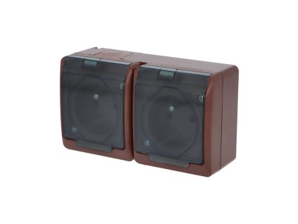 FAMATEL GALATEA Zásuvka 2P+PE 2-násobná vodorovná IP44 hnědá/průhledné víčko