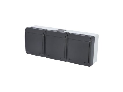 FAMATEL GALATEA Zásuvka 2P+PE 3-násobná vodorovná IP44 antracit