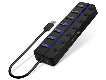 CONNECT IT Mighty Switch 2 USB-A hub, (4xUSB-A 3.0, 3xUSB-A 2.0), externí, ČERNÝ