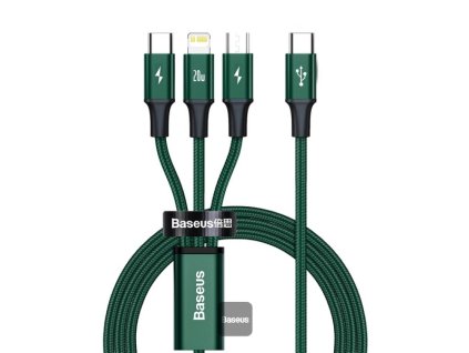 Baseus datový kabel Rapid 3v1 USB-C/microUSB, Lightning, USB-C 1,5m PD 20W zelený