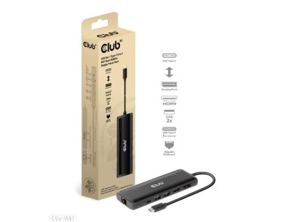 Club 3D Dokovací stanice USB-C 8v1, 1xDP, 1xHDMI, 1xUSB-C PD100W, 2xUSB, čtečka SD karet, šedá