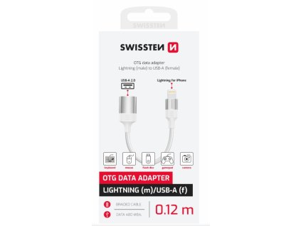 SWISSTEN OTG ADAPTÉR TEXTILE LIGHTNING (samec) / USB-A (samice) 0,12 M BÍLÝ